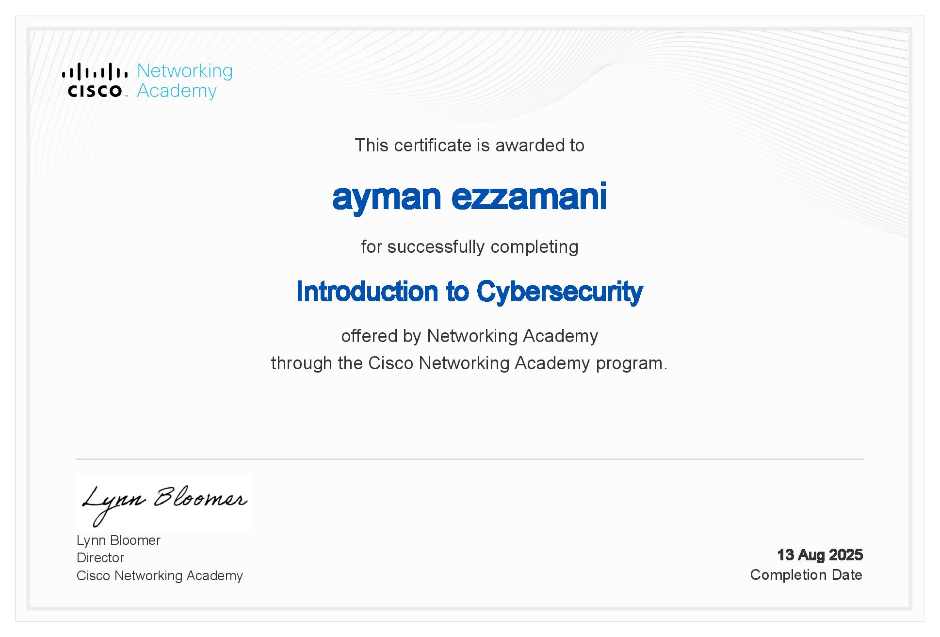Aperçu du certificat Cisco – Introduction à la cybersécurité